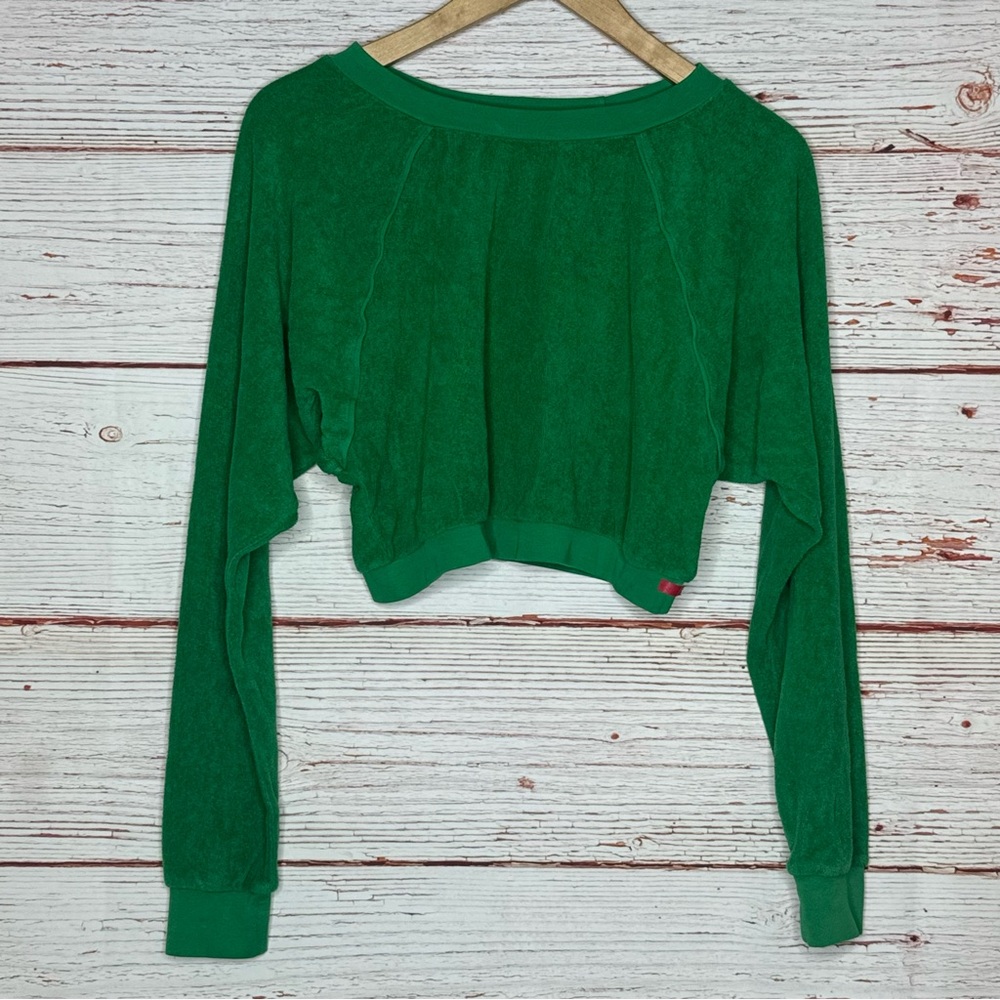 NWT Suzie Kondi Cropped Crew Top in Beach Terry Jellybean Green Sz XS
